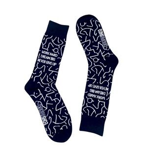 WORK HARD DREAM BIG DRESS SOCKS BLACK WITH ABSTRACT PRINT UNISEX SIZE 7-12